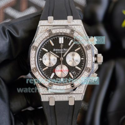 Replica Audemars Piguet Royal Oak Chronograph Watch SS Black Dial Diamond Bezel